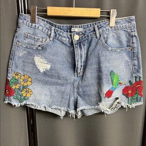 Dex Blue Jean Shorts with Colorful Embroidery